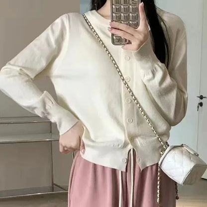 Autumn Long Sleeve Cardigans Sweater Knitted Coat Short Single Breasted Korean Slim Tops