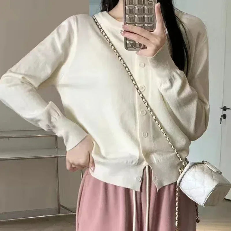 Autumn Long Sleeve Cardigans Sweater Knitted Coat Short Single Breasted Korean Slim Tops