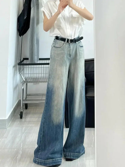 Retro Gradient Boot Cut Jeans Y2k Loose Korean Wide Leg Denim Pants Harajuku Mujer Bottoms