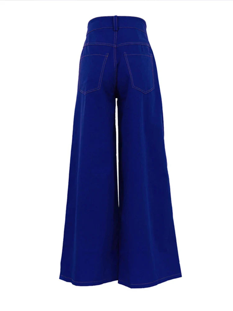 Wide Leg Pleated Pants for Loose High Waist Straight Striped Blue Street Pants Female Spring Street Trousers