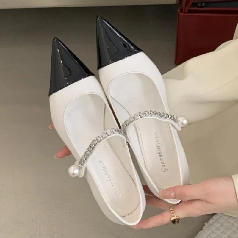Pointed Toe Thin High Heel Shoes Summer Design Buckle Metal Decoration Banquet Mary Jane Shoes