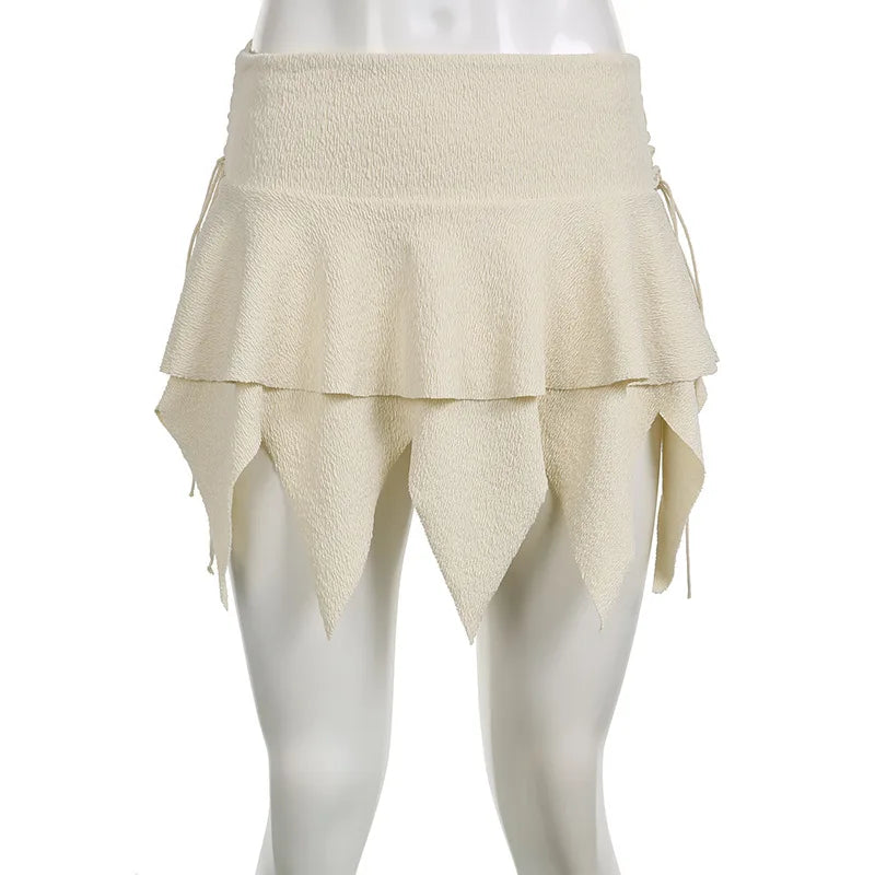 Y2k Irregular Short Skirt Bandage Ruffle Wrap Dress Female Club Street Clothing Summer Low Waist Skirt