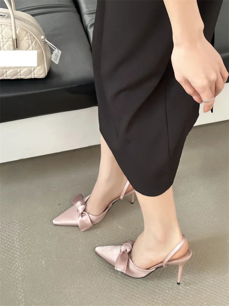 Design Style Butterflyknot Thin High Heels Pumps Pointed Toe Banquet Wedding Female Shoes