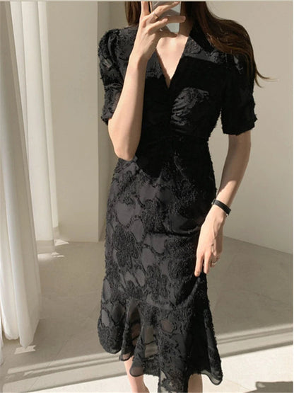Stylish Vneck Dress Waistcontrolled Slimming Spring Shortsleeved Summer Long Dresses