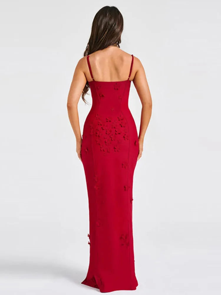 3d Flowers Sling Tube Dresses Slim Fit Sleeveless Slit Long Dress Female Spring Evening Vestidos