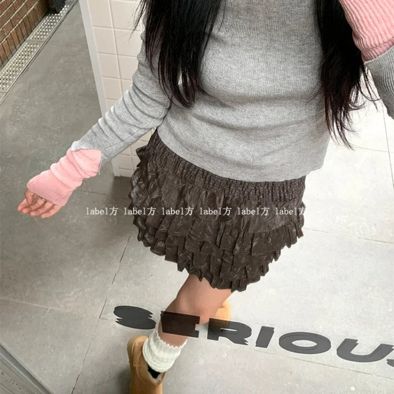 Slim Pleated Aline Skirt Spring New High Waist Color Velvet Cake Skirt