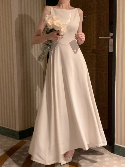 Spaghetti Straps Champagne Wedding Guest Dress Spring Summer Aline Midi Dresses Evening Party Korea Vestido Muje
