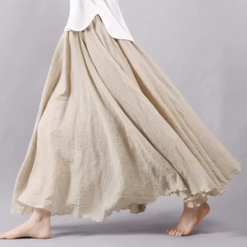 Skirts for Female Beach a Line Dress Double Layer Elastic Waist Long Maxi Comfortable Temperament Skirts