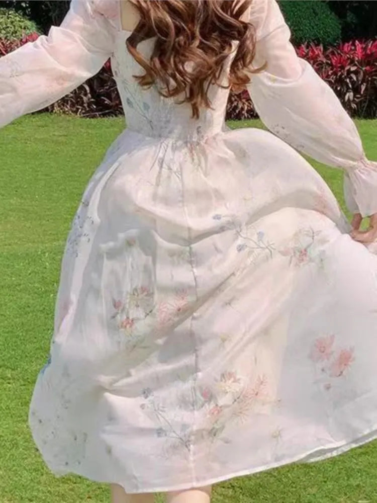 New Summer and Aline Midi Dress French Style Party Vacations Vestidos Female Clothes