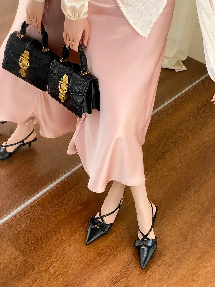 New Butterflyknot Buckle Strap Pumps Woman Pointed Toe Thin Low Heels Shoes
