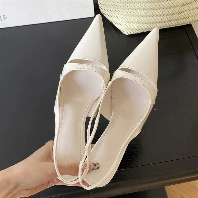 Design Hollow Out Pointed Toe Pumps Street Style Thin Low Heels Street Style Stripper Sandals Shoes