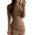 Dress Party Clothes Color Round Neck Long Sleeve Ruched Bodycon Mini Dress Cocktail Dresses