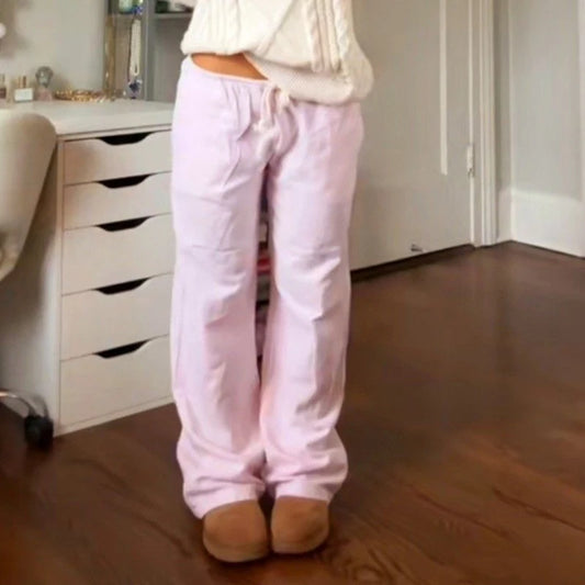 Comfy Loung Pants Tie Up Waist Wide Leg Trousers Y2k Striped Loose Pants Pajamas Sleepwear