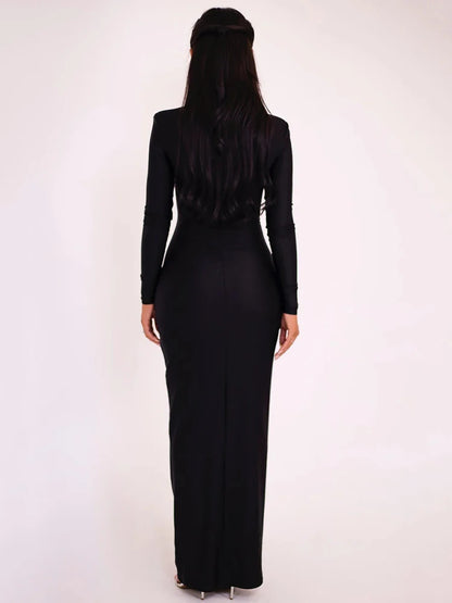 Hollow Out Long Sleeve Maxi Dress for Color Slim Fit Cut Out Club Party Long Dress New