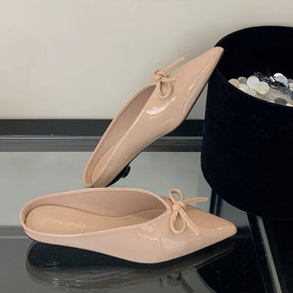 Summer Designer Slippers Bowknot Pointed Toe Heels Nonslip Sandals Mule Shoes Zapatos De Mujer