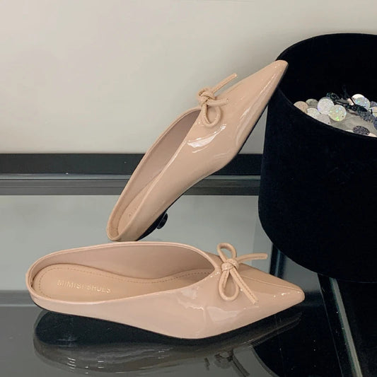 Summer Designer Slippers Bowknot Pointed Toe Heels Nonslip Sandals Mule Shoes Zapatos De Mujer