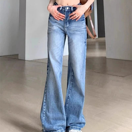 Denim Pants Straight Korean Easy Match Pantalones Mujer High Waist Trousers