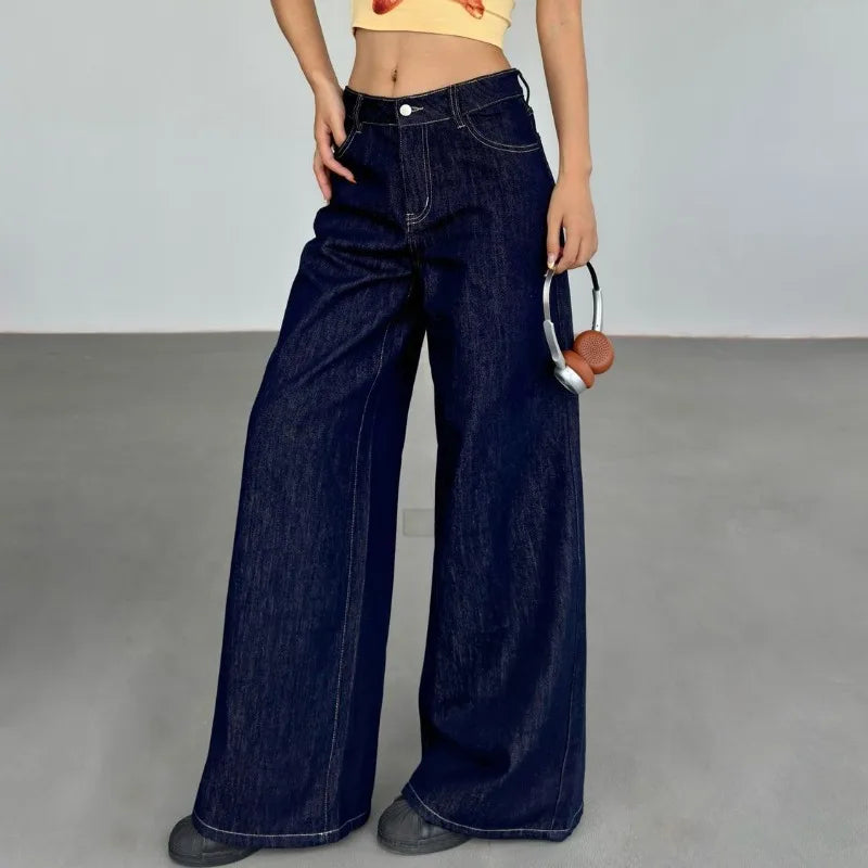 Y2k Blue Jeans Woman America Retro Baggy Harajuku Denim Pants Korean Style Wide Leg High Waist Trousers