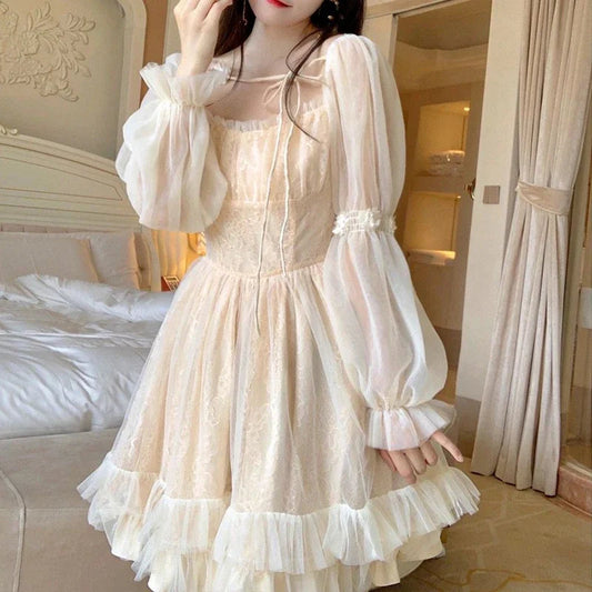 Lolita Kawaii Dress Long Sleeve Y2k Mini Dress Female Japanese Style One Piece Dress Korean Spring