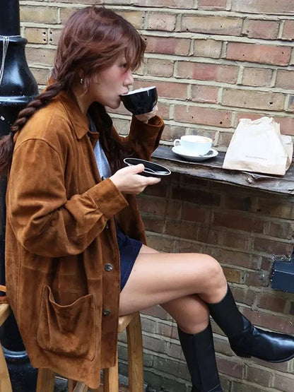 Single Breasted Long Sleeved Pocket Jacket Retro Collar Color Coat Autumn New Commuting Coats
