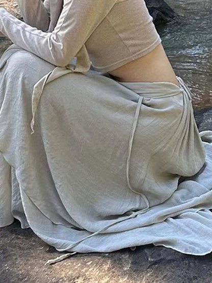Vacation Long Skirts Two Layers Asymmetrical Bandage Skirt