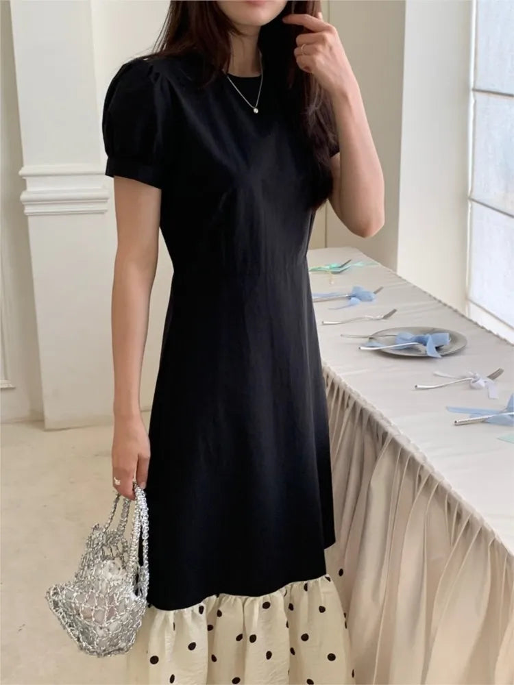 French Style Mermaid Dress Summer Slim Color Collision Polka Dot Fishtail Long Dress