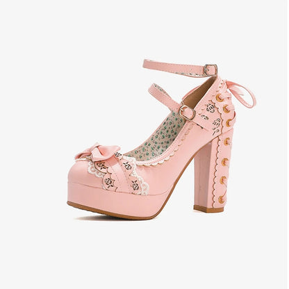 Summer 2.5 Platform Bow Lace Princess Lolita Shoes Party 10cm High Heel Buckle Big Size 43