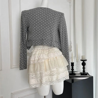 Autumn New Sweet 3-piece Skirt Set Spaghetti Strap Top Cardigan Mini Cake Skirt Y2k Kawaii Korean Suit Clothing