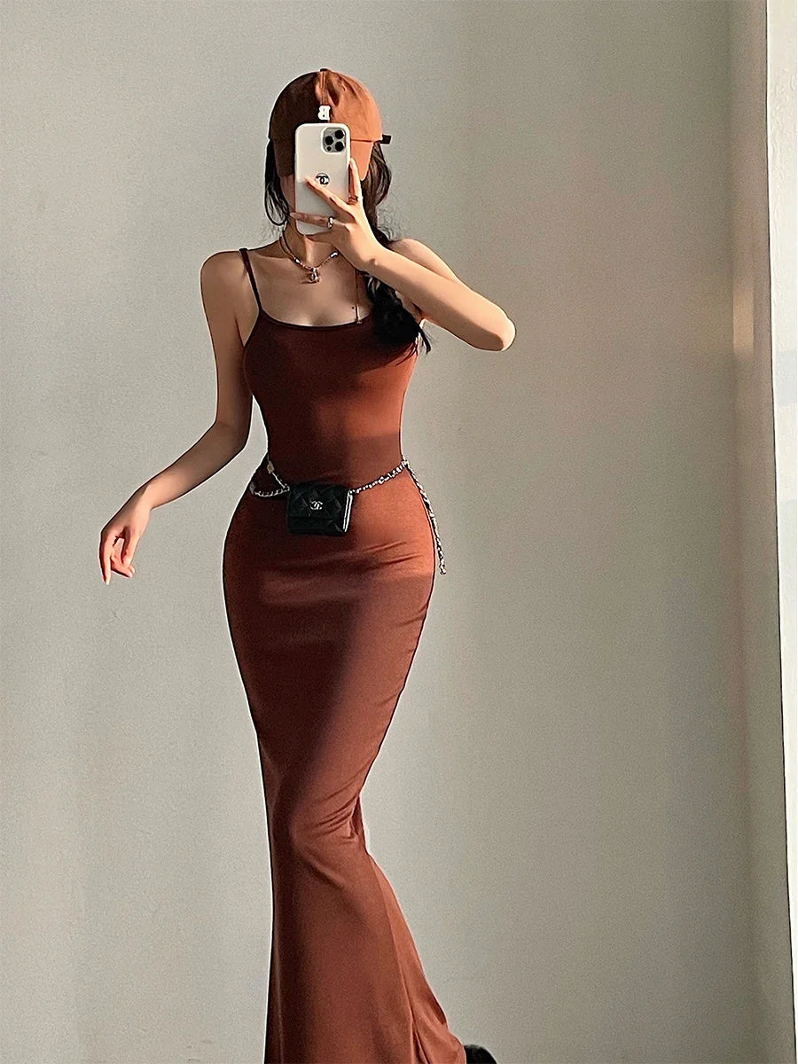Slim Fit Slim Wrap Hip Fishtail Strap Dress Floor Sweeping Long Dress Vestidos Elegantes Robe