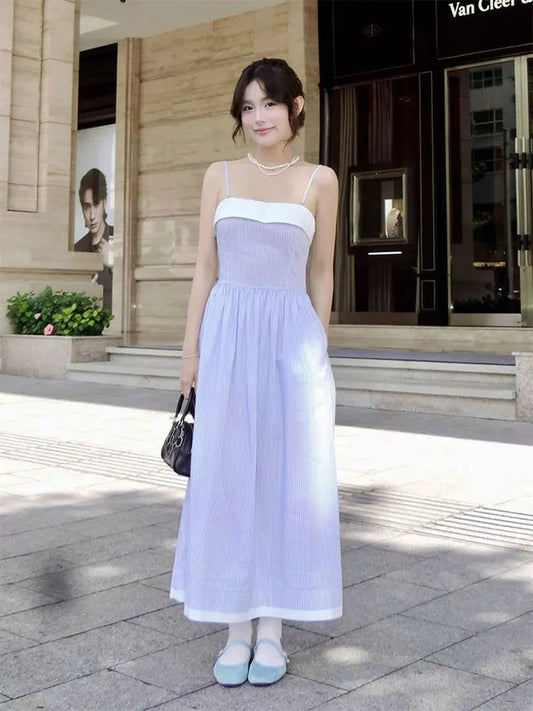 Aline Maxi Dresses Summer New Splicing Slim Dresses Backless Sling Female Dress Clothing