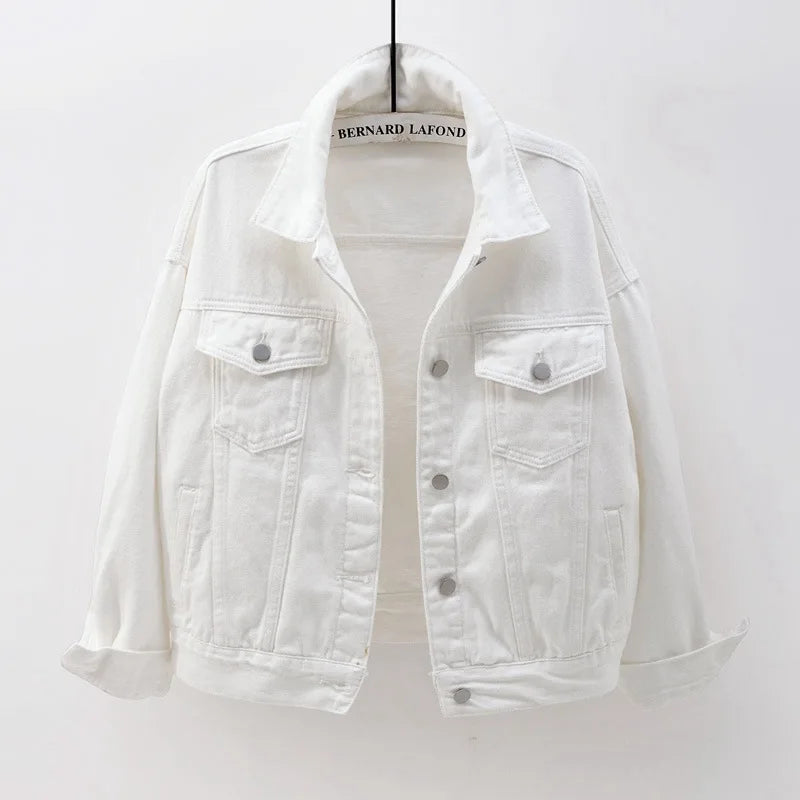 Denim Jacket Spring Autumn Short Coat Pink Jean Jackets Tops Purple Yellow White Loose Tops Lady Outerwear