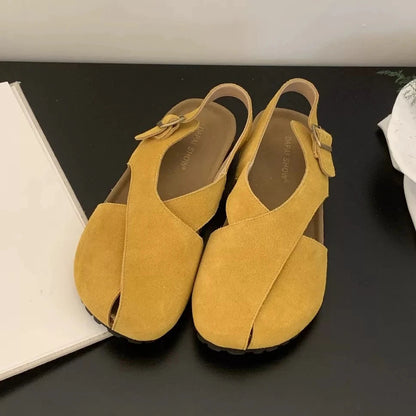 Summer Flats Sandals Platform Shoes Suede Designer Buckle Slippers Brand New Walking Slingback Sandalias Mujer