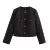 Autumn O Neck Soft Woolen Black Tweed Coat Cropped Front Pocket Single-breated Buttons Short Blazer Jacket