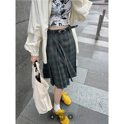 American Preppy Plaid Skirt Harajuku Clothing Highwaisted Pleated Skirts Korean Aline Skirt