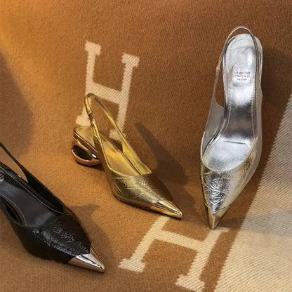 Strange Heel Dress Shoes Pointed Toe Slingbacks