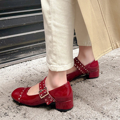 Sweet Patent Leather Buckle Strap Mary Jane Shoes New Round Toe Dress Pumps Shoes Brand Designer High Heels