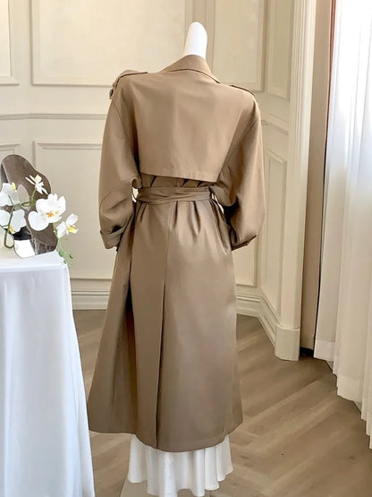 Autumn British Style Long Trench Lapel Double Breasted Coat With Belt Korean Windbreaker Outerwear Jackets
