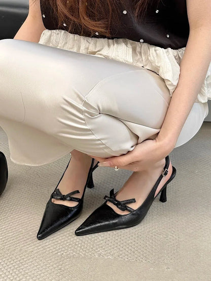 Butterflyknot Thin Heels Pumps Slingbacks Shoes Buckle Strap Banquet Zapatos De Mujer