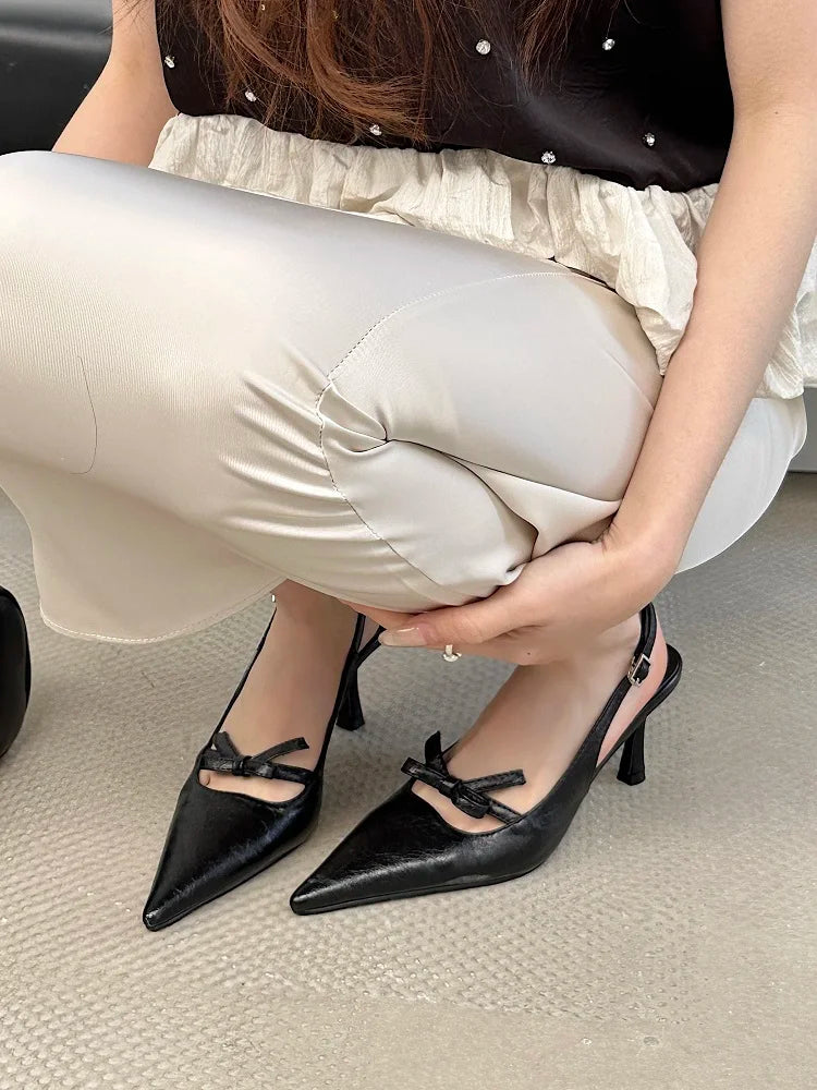 Butterflyknot Thin Heels Pumps Slingbacks Shoes Buckle Strap Banquet Zapatos De Mujer