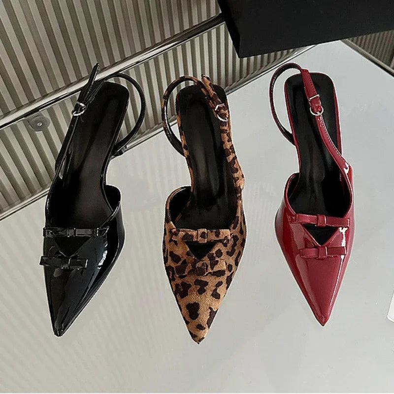 Brand Designer High Heels Bow Pointed Toe Thin High Heeled Sandals Pumps Summer Slingback Dress Shoes
