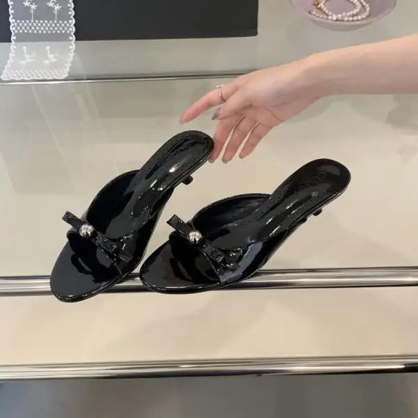 String Bead Highheeled Shoes Lady Slippers Outdoor Slides Pantofle Butterflyknot Low Rubber Flip Flops Hawaiian Pu