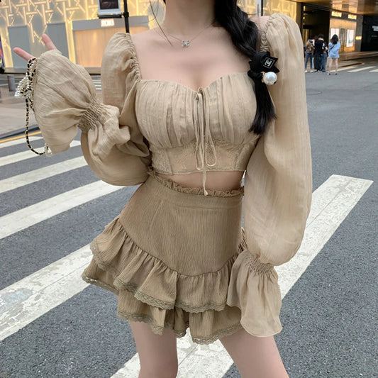 Y2k Blouse Color V Neck Lace Patchwork Long Sleeve Shirt Tops 2000s Fairycore Clothing