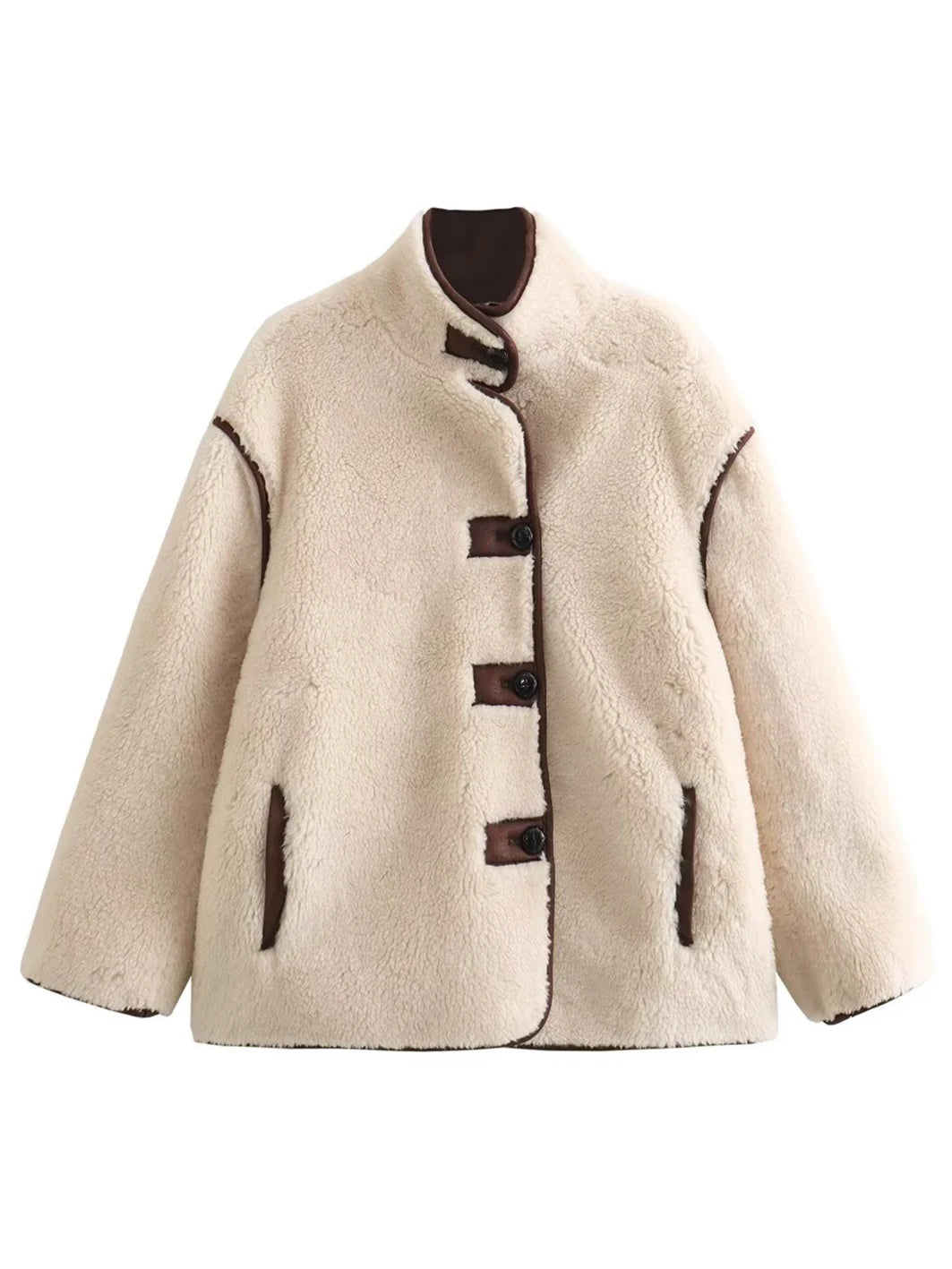 Loose Jackets Woman Spring Standup Collar Long Sleeve Thick Warm Jacket Coat New Outerwear