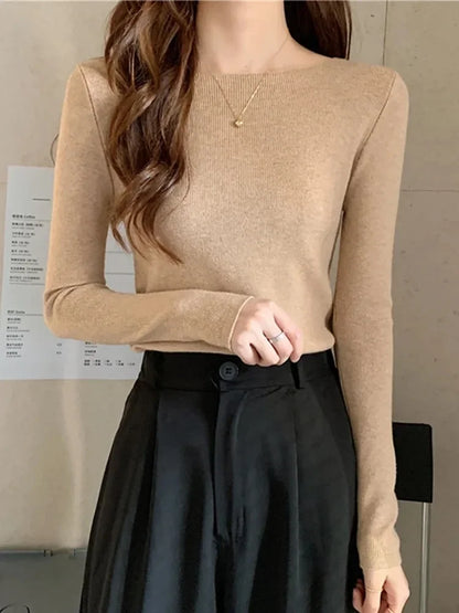 Ribbed Sweater Knitted Soft Pullovers Jumpers Basic Soft Long Sleeve Sweaters for Autumn Winter Tops