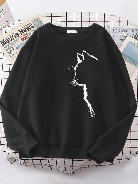 Simple Strokes of Cat Pet Print Hoody Shoulder Drop All-match Hoodies Simple S-xxl Hoodie Street Quality Clothing Female