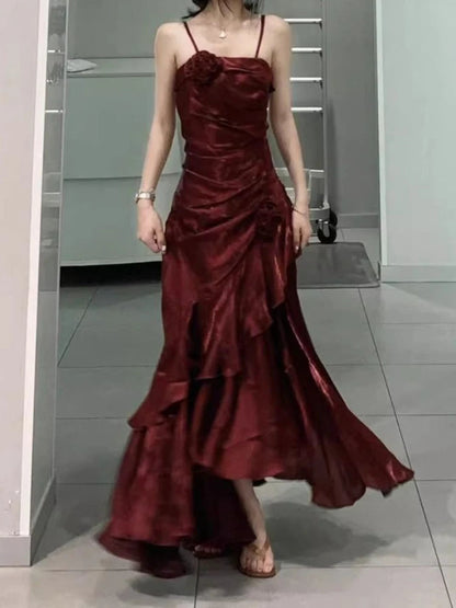 Korean Velvet Long Dress Slim Mermaid Spaghetti Strap Dress Evening Party Dress