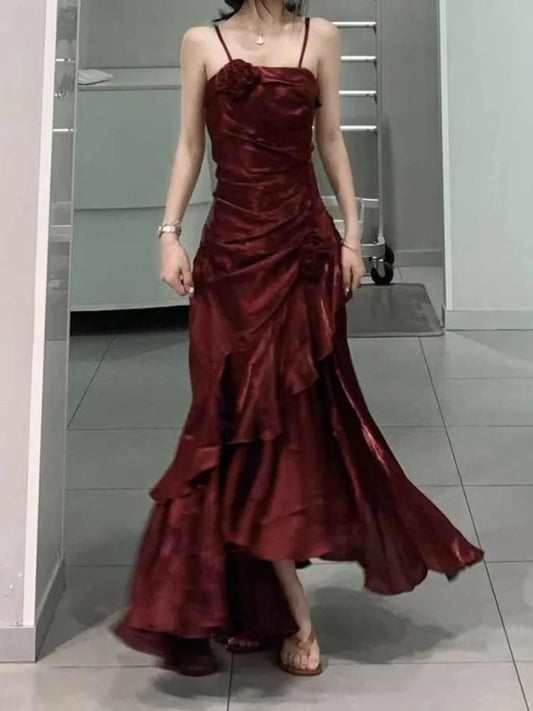 Korean Velvet Long Dress Slim Mermaid Spaghetti Strap Dress Evening Party Dress