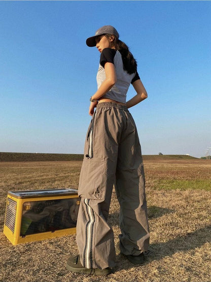 Cargo Pants for Hip Hop Oversize Wide Leg Trousers Y2k Pocket Side Stripe Ladie Jogger Pantalon
