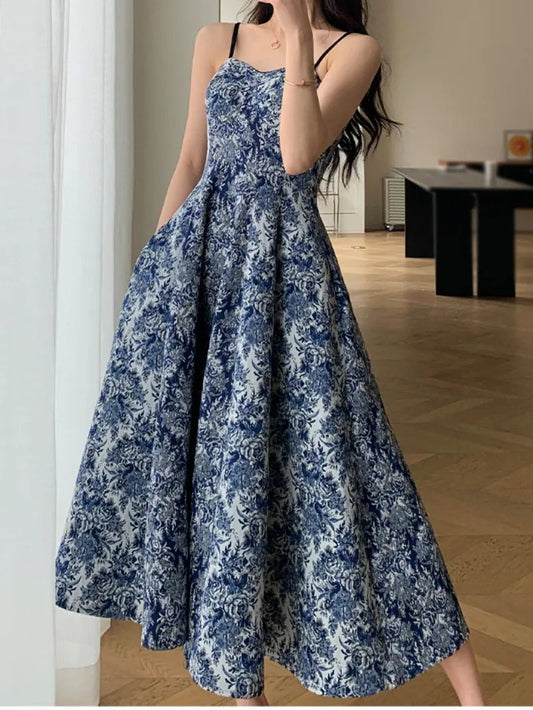 New Midi Dress Spaghetti Strap Slim Aline Maxi Vestidos Female Mujers Robe
