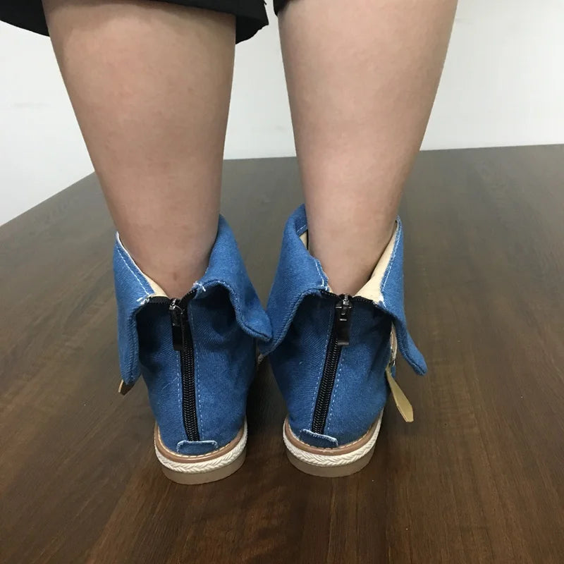 Blue Shoes Buckle Gladiator Sandals Summer Jeans Boots Booties Sandalias Size 43